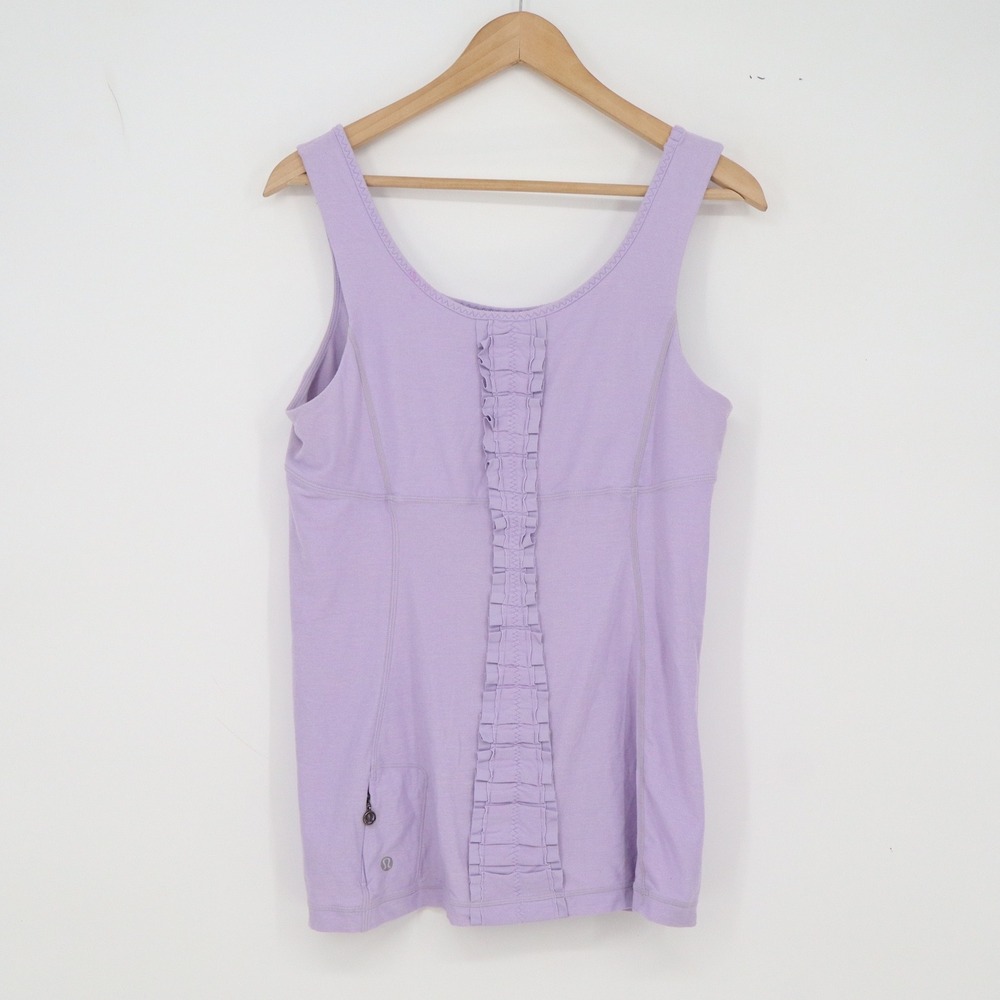 Lululemon Tank Top Womens 12 Ruffle Back Zip Pocket Purple Athletic Excellent